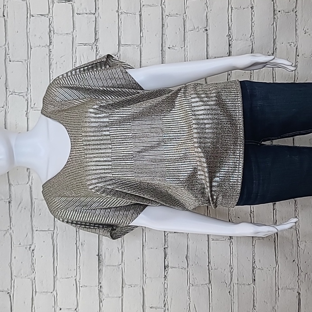Kim & Cami Shimmering Metallic Drapey Short Sleeve Dolman Blouse in Gold/Silver